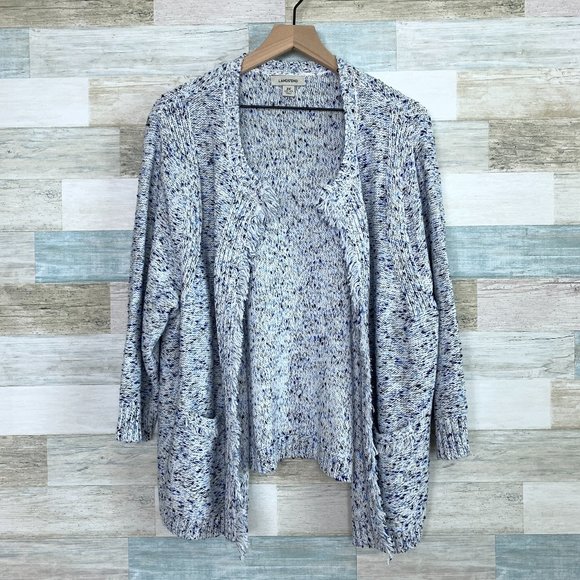 Lands' End Sweaters - Lands End Fringe Marled Cardigan Sweater Blue